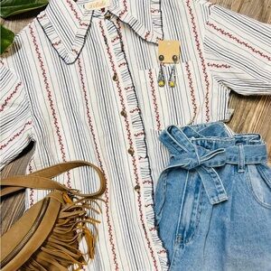 Listicle White and Red Striped Blouse